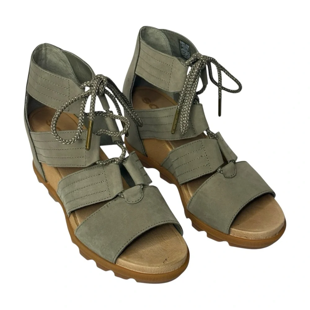 SOREL JOANIE II Lace-Up Wedge‎ Sandals Sage Green Size 9 - Picture 3 of 11